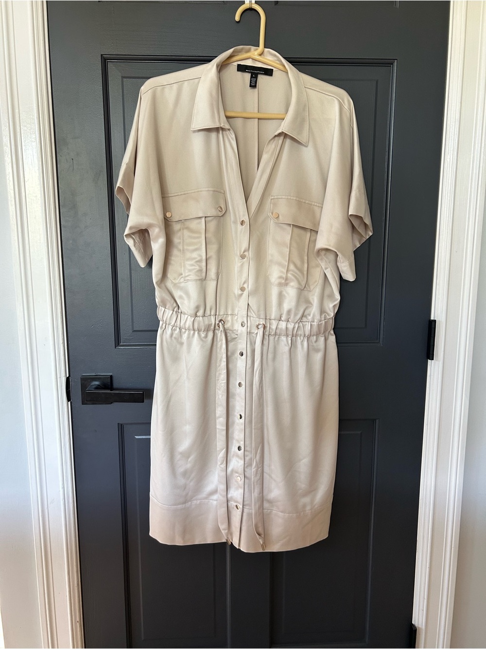 White House Black Market Beige Button-Front Mini Shirt Dress